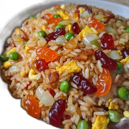 food, photorealistic, colorful, rice, dish, filled, peas, diced transparent PNG cut-out