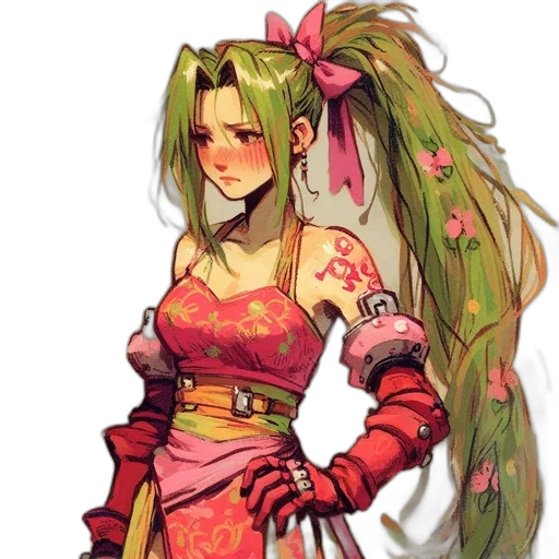dress, staff, dragon, fantasy art, concept art, pixel art, anime, green transparent PNG cut-out