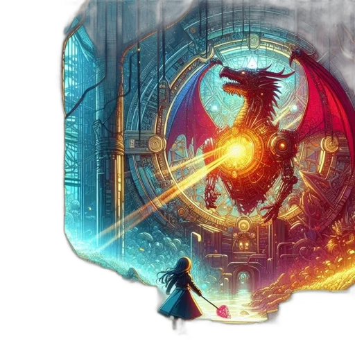 dragon, concept art, fantasy art, comic book art, pixel art, fire, red, colorful transparent PNG cut-out