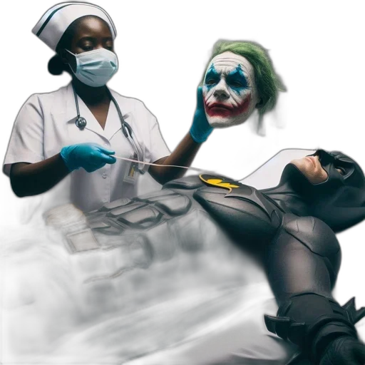 mask, weapon, concept art, comic book art, photorealistic, hospital, room, nurse transparent PNG cut-out