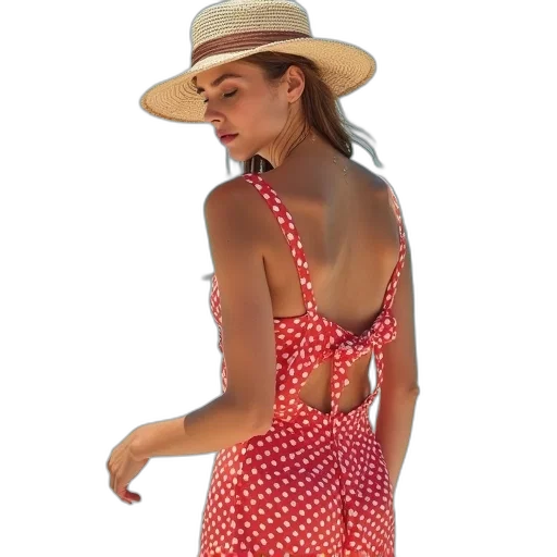 dress, hat, red, sleeveless transparent PNG cut-out