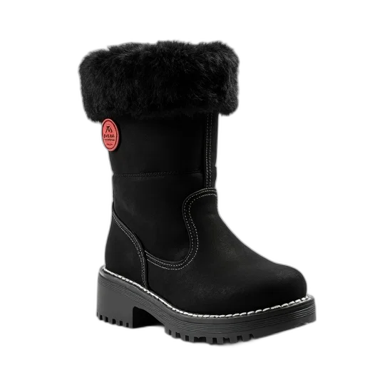 shoes, black, sheepskin, boot, fluffy, fur, lining, ribbed transparent PNG cut-out