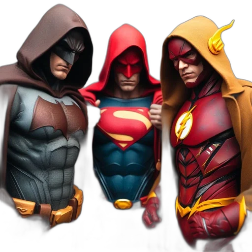 comic book art, concept art, 3d render, fantasy art, three, prominent, figures, identified transparent PNG cut-out