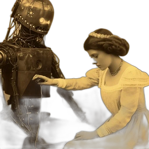 robot, dress, concept art, 3d render, photorealistic, cyberpunk, underwater, outer space transparent PNG cut-out