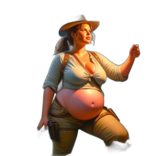 hat, staff, concept art, photorealistic, fantasy art, pixel art, earth tones, pregnant transparent PNG cut-out
