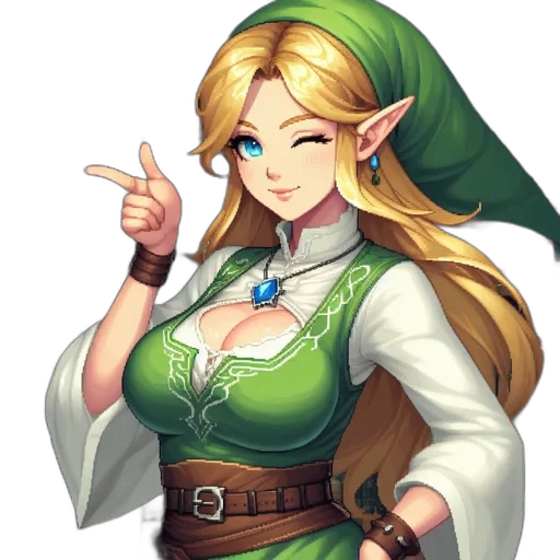 staff, dress, face, pixel art, fantasy art, concept art, green, blonde-haired transparent PNG cut-out