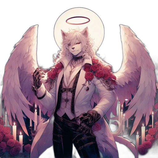 staff, fantasy art, concept art, comic book art, pixel art, red, anthropomorphic, cat-human transparent PNG cut-out