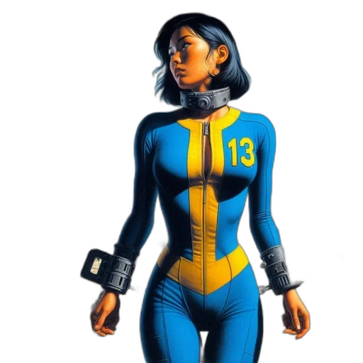 jacket, comic book art, concept art, 3d render, pixel art, woman, blue, jumpsuit transparent PNG cut-out