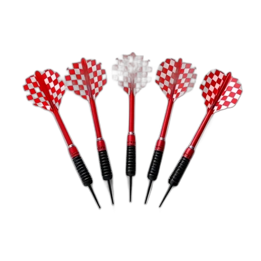 set, six, darts, red, white, checkered, shafts, black transparent PNG cut-out
