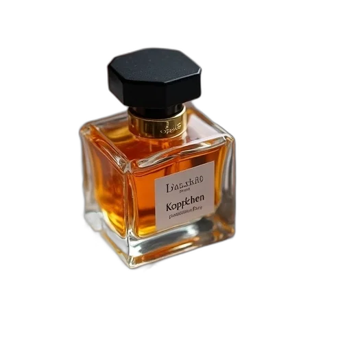 bottle, perfume, black, cap, golden, top, placed, magazine transparent PNG cut-out