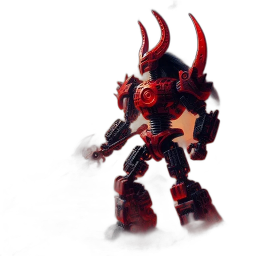 robot, weapon, creature, 3d render, concept art, fantasy art, pixel art, red transparent PNG cut-out