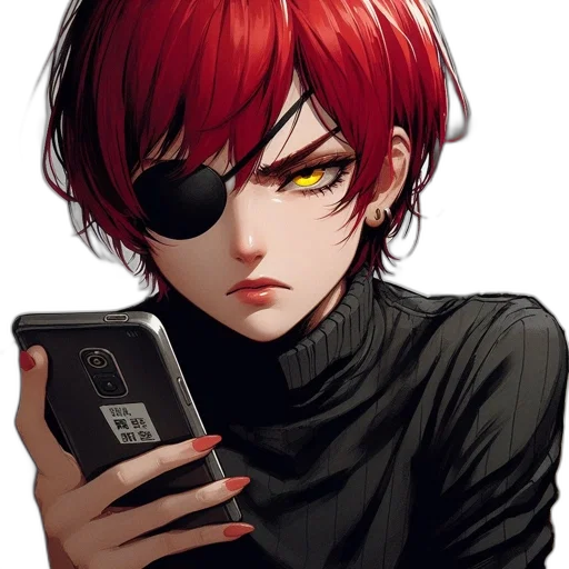 weapon, face, cyberpunk, anime, comic book art, pixel art, red, dark transparent PNG cut-out