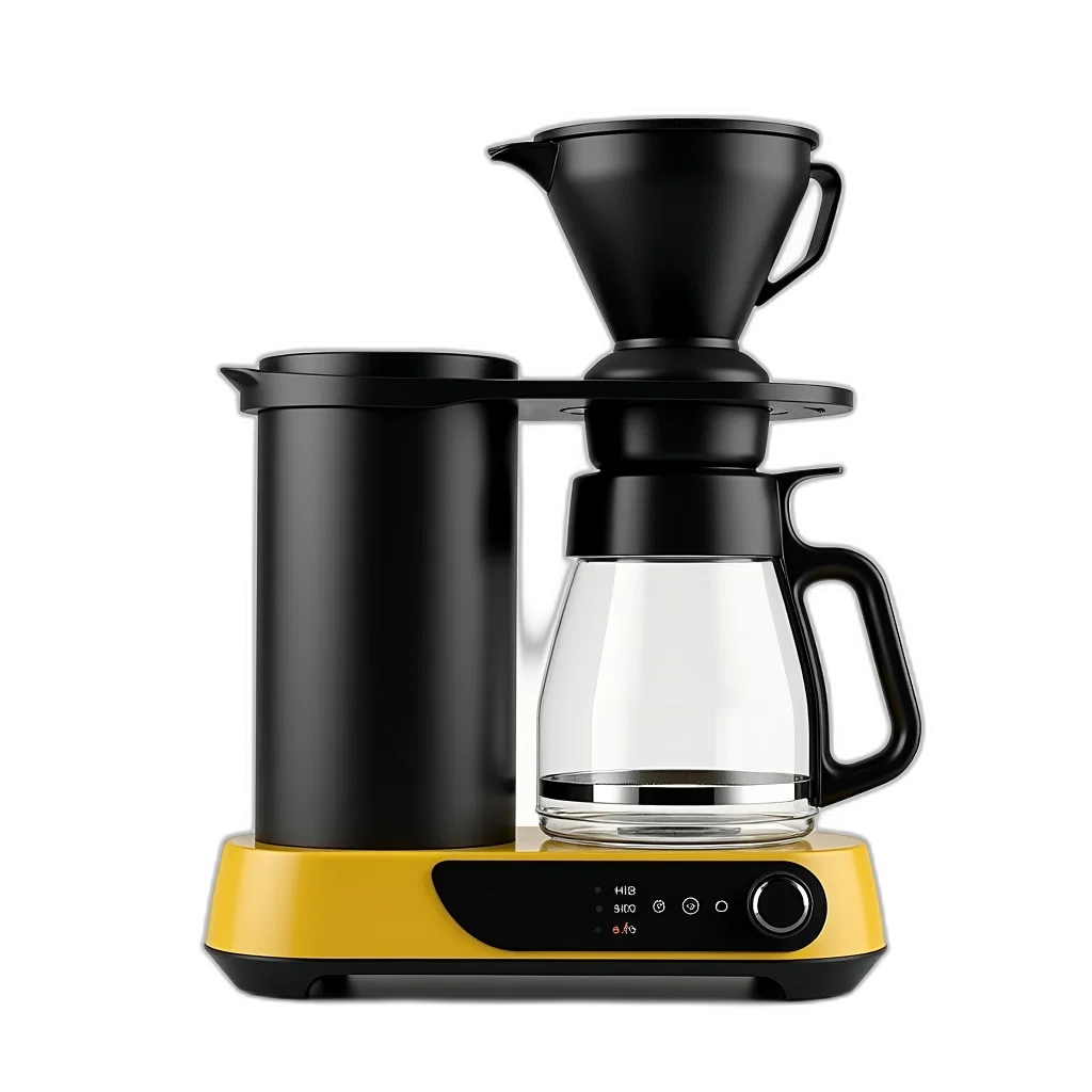 3d render, photorealistic, modern, coffee, maker, black, yellow, color transparent PNG cut-out