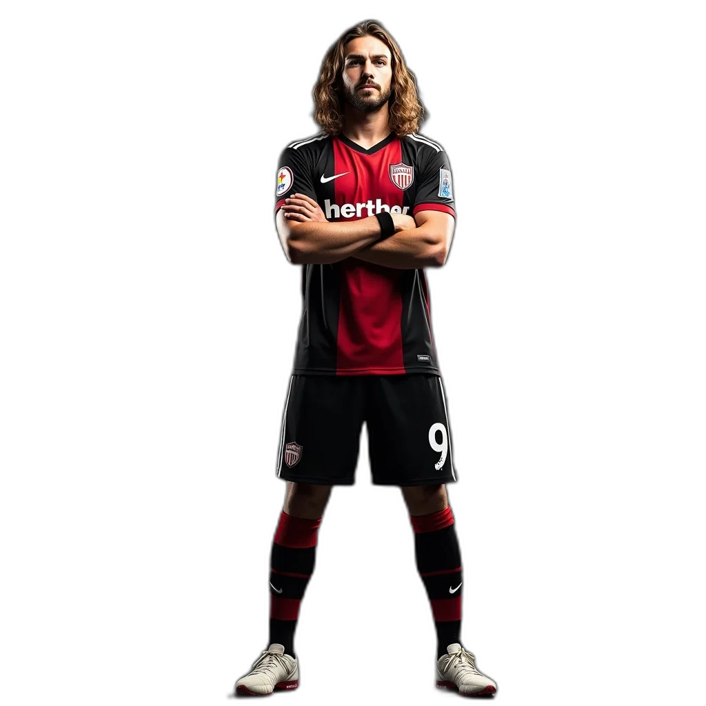 animal, hair, soccer, player, long, wearing, black, red transparent PNG cut-out