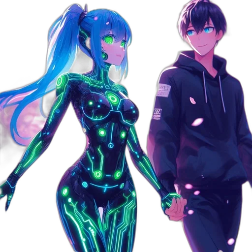 robot, cyberpunk, anime, concept art, vaporwave, neon lights, outer space, night transparent PNG cut-out