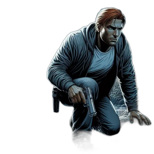 jacket, comic book art, concept art, 3d render, fantasy art, blue, man, red transparent PNG cut-out