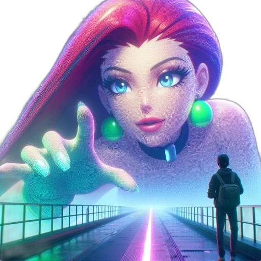 dress, robot, face, creature, concept art, vaporwave, 3d render, fantasy art transparent PNG cut-out