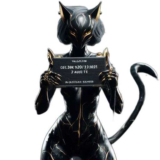 concept art, 3d render, fantasy art, comic book art, feline-humanoid, figure, wearing, black transparent PNG cut-out