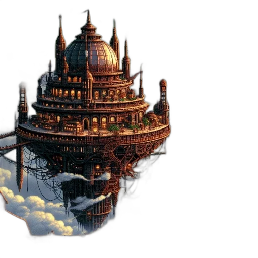 crown, building, dragon, concept art, pixel art, fantasy art, 3d render, fog transparent PNG cut-out