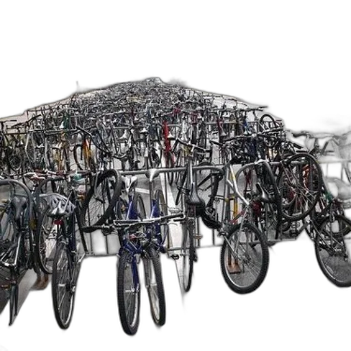 3d render, large, number, bicycles, parked, organized, manner, street transparent PNG cut-out