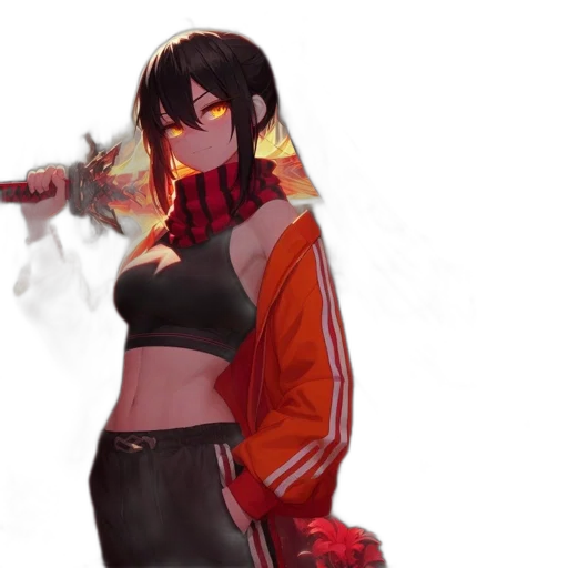jacket, weapon, staff, sword, concept art, anime, fantasy art, pixel art transparent PNG cut-out