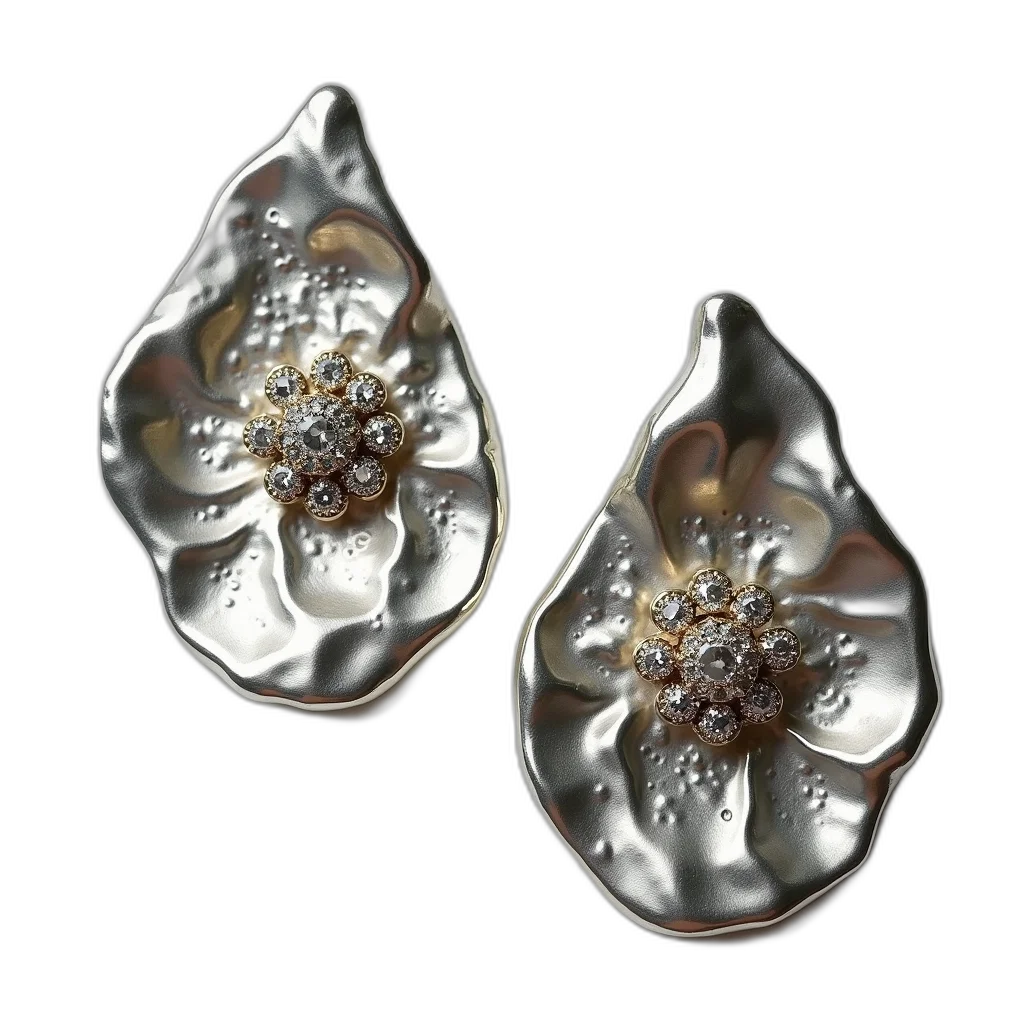 jewelry, crown, photorealistic, 3d render, pair, silver, earrings, textured transparent PNG cut-out