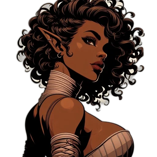 comic book art, concept art, fantasy art, cartoon, earth tones, dark, female, character transparent PNG cut-out