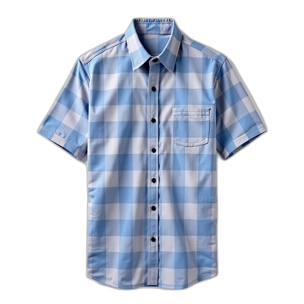 jacket, 3d render, photorealistic, blue, checkered, shirt, collar, buttoned transparent PNG cut-out