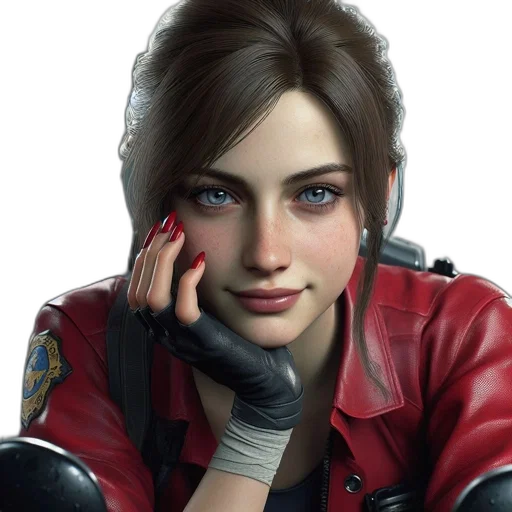 jacket, face, concept art, photorealistic, cyberpunk, comic book art, red, close-up transparent PNG cut-out