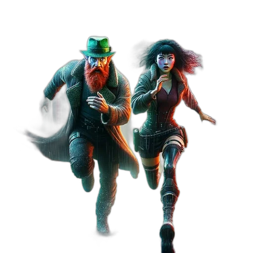 concept art, comic book art, fantasy art, cyberpunk, fog, underwater, green, neon-lit transparent PNG cut-out