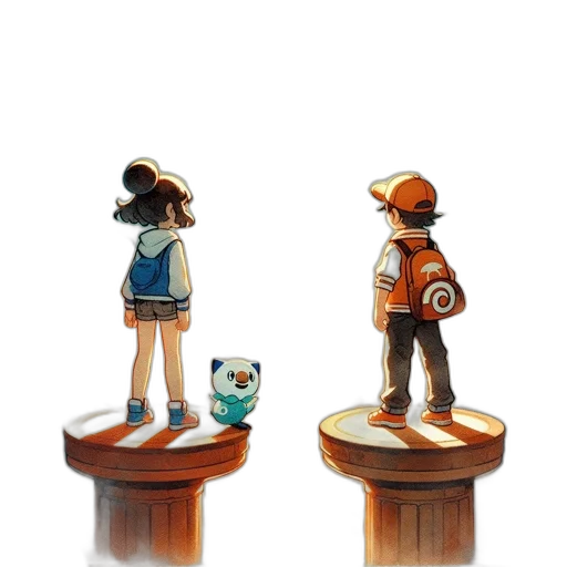 concept art, 3d render, pixel art, fantasy art, blue, two, children, stand transparent PNG cut-out