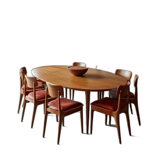 furniture, 3d render, photorealistic, table, salle, teck, 1960s transparent PNG cut-out