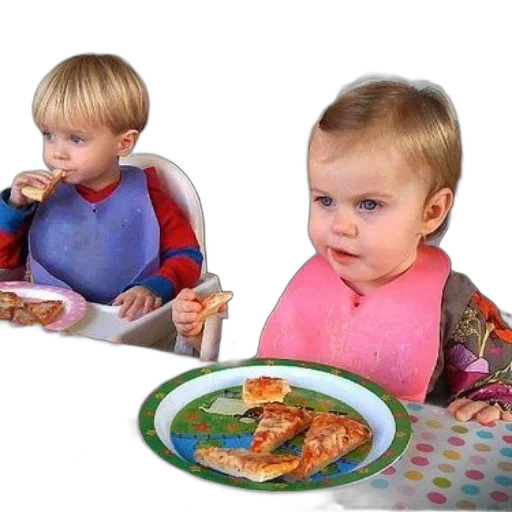 food, 3d render, two, children, sit, table, colorful, plates transparent PNG cut-out