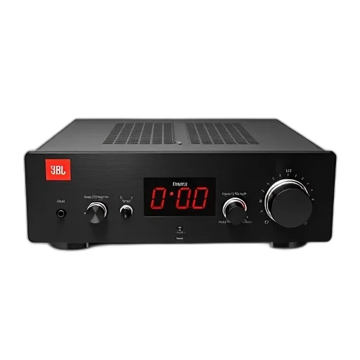 black, amplifier, digital, display, control, knobs, shown, against transparent PNG cut-out