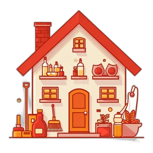furniture, building, pixel art, concept art, 3d render, red, stylized, illustration transparent PNG cut-out