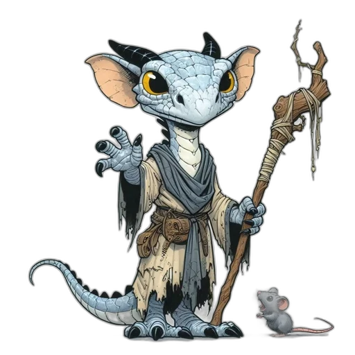 dragon, staff, concept art, fantasy art, comic book art, 3d render, anthropomorphic, dragon-like transparent PNG cut-out