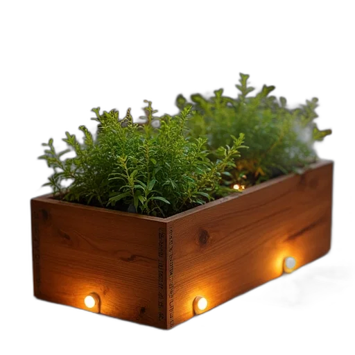 furniture, 3d render, wooden, planter, box, grid, small, plants transparent PNG cut-out