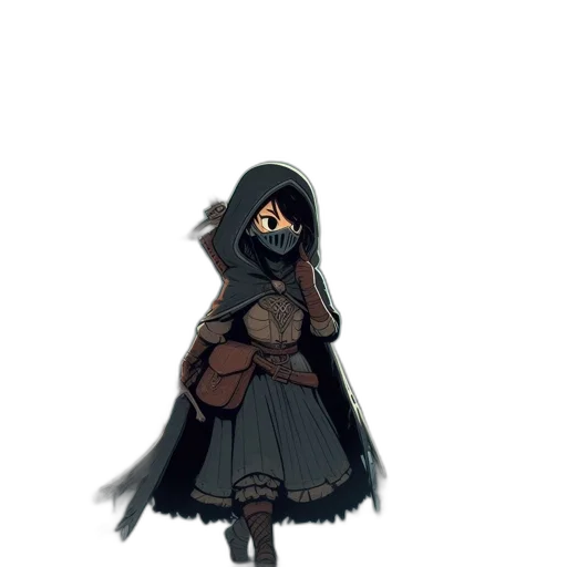 staff, jacket, mask, weapon, concept art, pixel art, fantasy art, watercolor transparent PNG cut-out