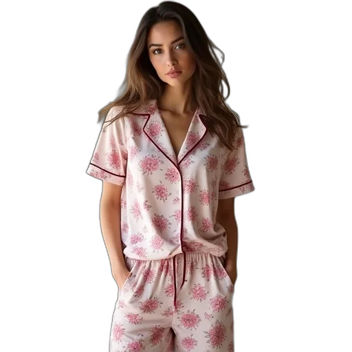 dress, woman, printed, pyjama, top, pants transparent PNG cut-out