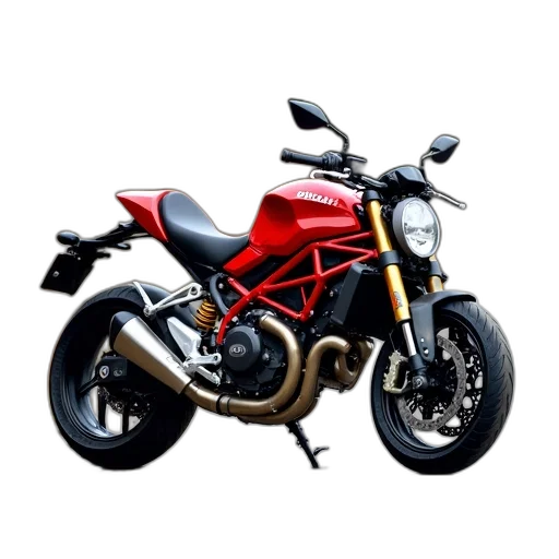 3d render, photorealistic, concept art, red, black, ducati, motorcycle, parked transparent PNG cut-out