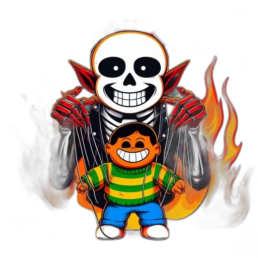 mask, pixel art, concept art, cartoon, 3d render, fire, two, characters transparent PNG cut-out