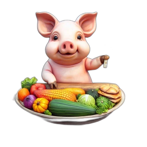 food, animal, 3d render, photorealistic, concept art, anthropomorphic, piglet, holds transparent PNG cut-out