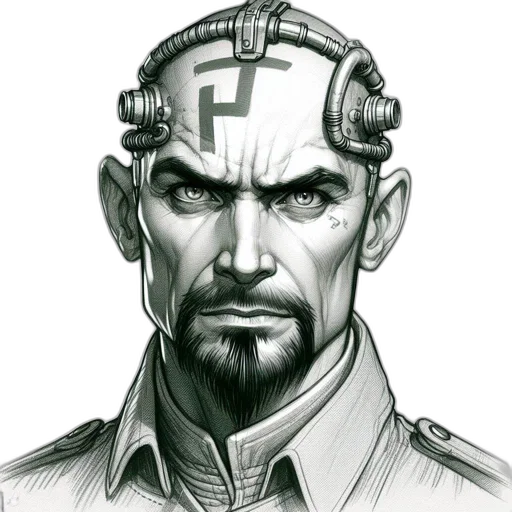 face, robot, staff, concept art, cyberpunk, comic book art, fantasy art, man transparent PNG cut-out
