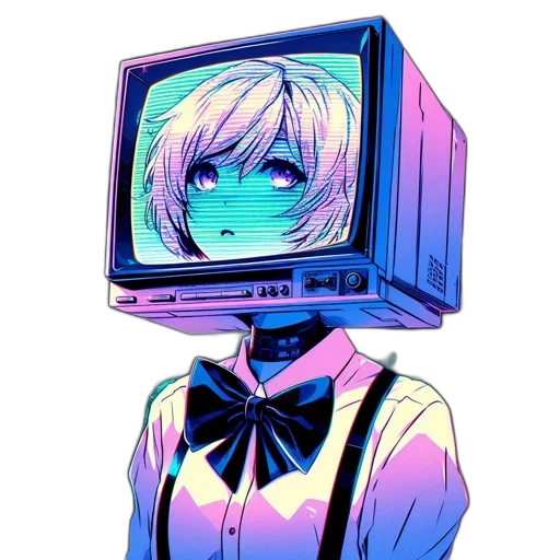 robot, mask, face, dress, vaporwave, anime, cyberpunk, pixel art transparent PNG cut-out