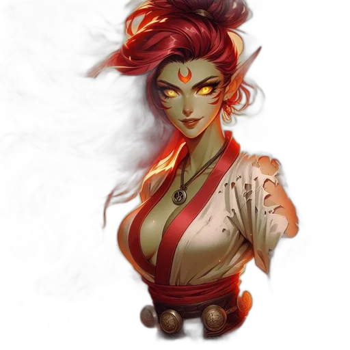 staff, fantasy art, concept art, pixel art, comic book art, red, female, character transparent PNG cut-out
