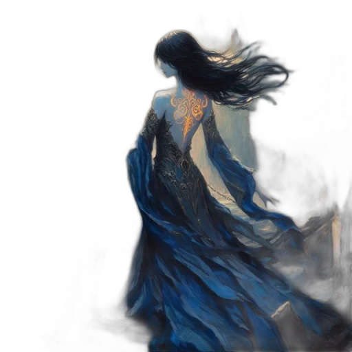 dress, dragon, hair, fantasy art, concept art, photorealistic, watercolor, fog transparent PNG cut-out