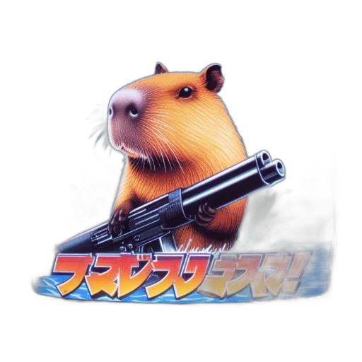 animal, weapon, vaporwave, concept art, pixel art, photorealistic, animated, capybara transparent PNG cut-out