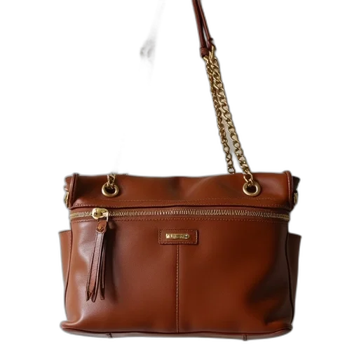 staff, earth tones, brown, leather, satchel, gold, zipper, chain transparent PNG cut-out