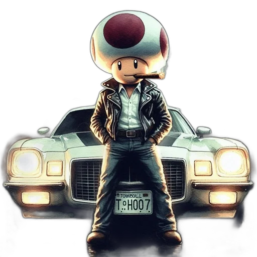 car, jacket, robot, concept art, pixel art, comic book art, cartoon, toad transparent PNG cut-out