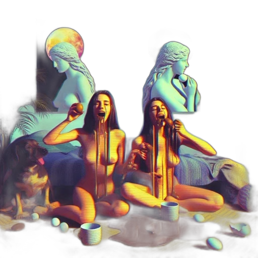 3d render, vaporwave, concept art, fantasy art, underwater, fire, neon lights, outer space transparent PNG cut-out
